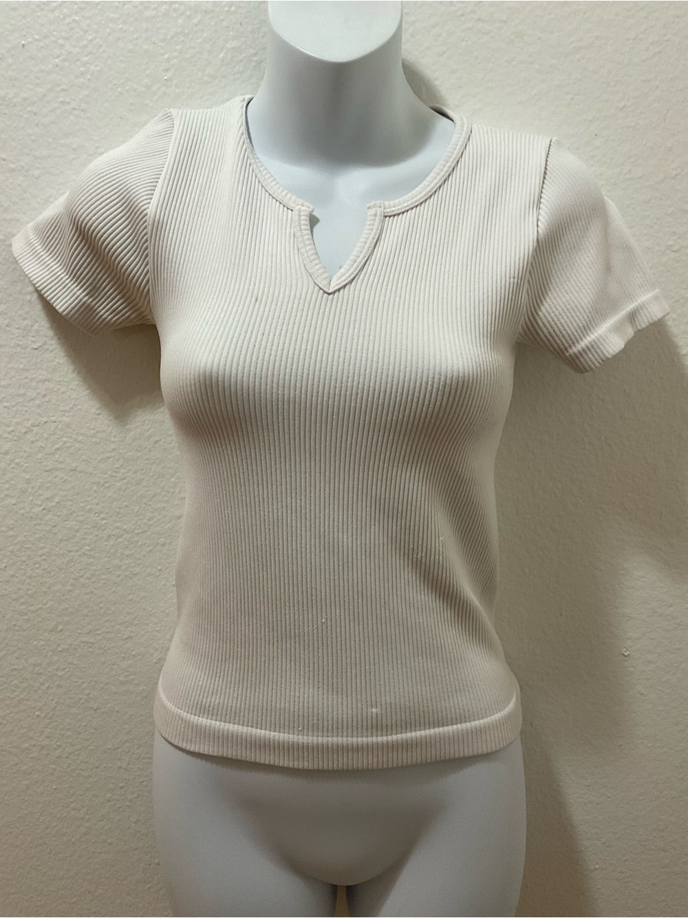 Cotton Candy womenβs white ribbed short sleeve top size s
